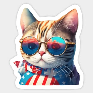 Cool American Patriotic Cat Sticker